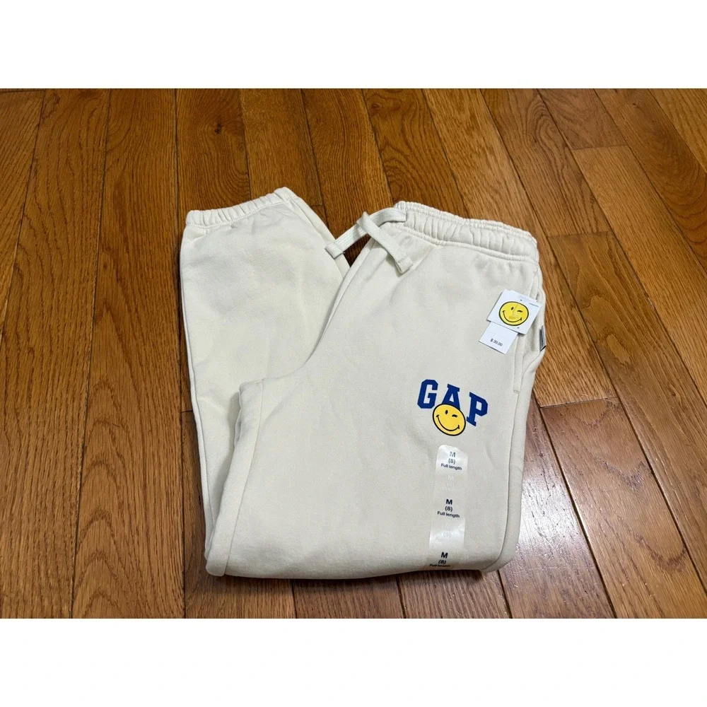 New GAP Kids SmileyWorld Sweatpants Beige Joggers NWT Size M‎ (8) Unisex Cute